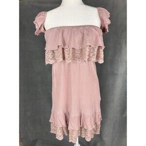 American Rag Lace Ruffle Mini Dress Medium Dusty Rose Off Shoulder Smocked  Boho